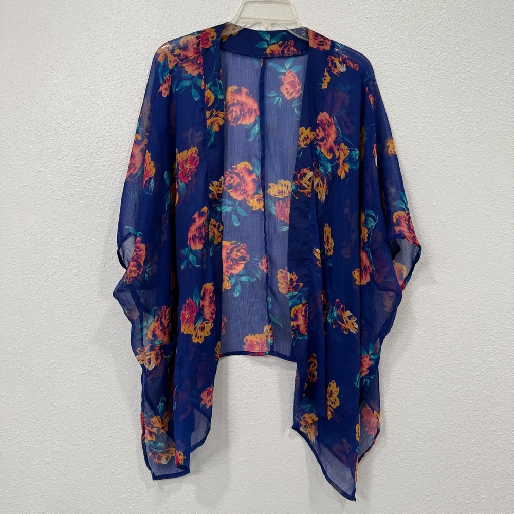 Floral Sheer Navy Kimono Cardigan - Lightweight Women's Cover-Up